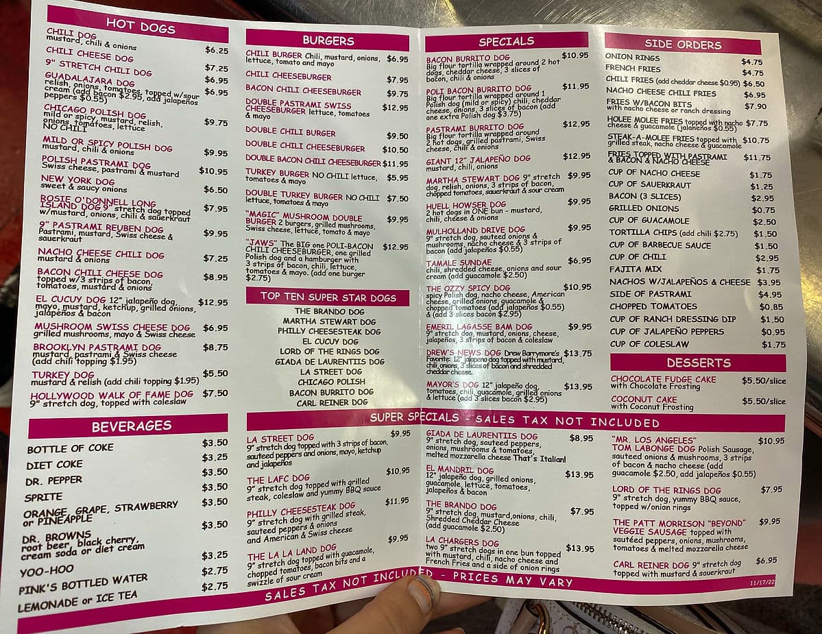 pink burger menu